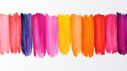 Naklejka premium A vibrant spectrum of colorful paint strokes on a white background. The colors range from purple to orange.