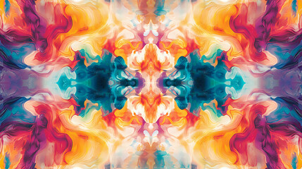 A kaleidoscope of swirling colors in an abstract pattern, reminiscent of cosmic swirls and gaseous clouds, showcases a vibrant, dynamic visual feast. Kaleidoscope. Illustration