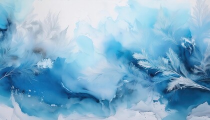 Fototapeta premium Ethereal Abstract Watercolor Winter Landscape in Cool Blues and Whites, Dreamy Snowy Background, Perfect for Banner Design, Web Headers, or Seasonal Concepts in Branding and Marketing