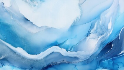 Ethereal Abstract Watercolor Winter Landscape in Cool Blues and Whites, Dreamy Snowy Background, Perfect for Banner Design, Web Headers, or Seasonal Concepts in Branding and Marketing