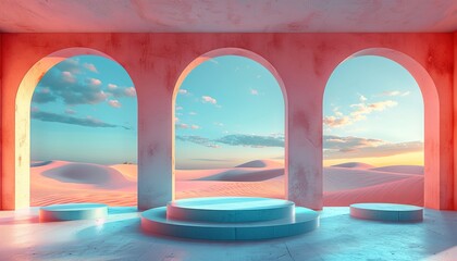 Fototapeta premium 3d Render, Abstract Surreal pastel landscape 