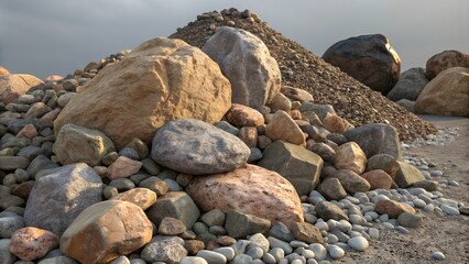 Pile of Mountain Rocks, Stones, Gravel in Natural Landscape
