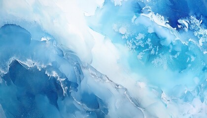 Obraz premium Ethereal Abstract Watercolor Winter Landscape in Cool Blues and Whites, Dreamy Snowy Background, Perfect for Banner Design, Web Headers, or Seasonal Concepts in Branding and Marketing