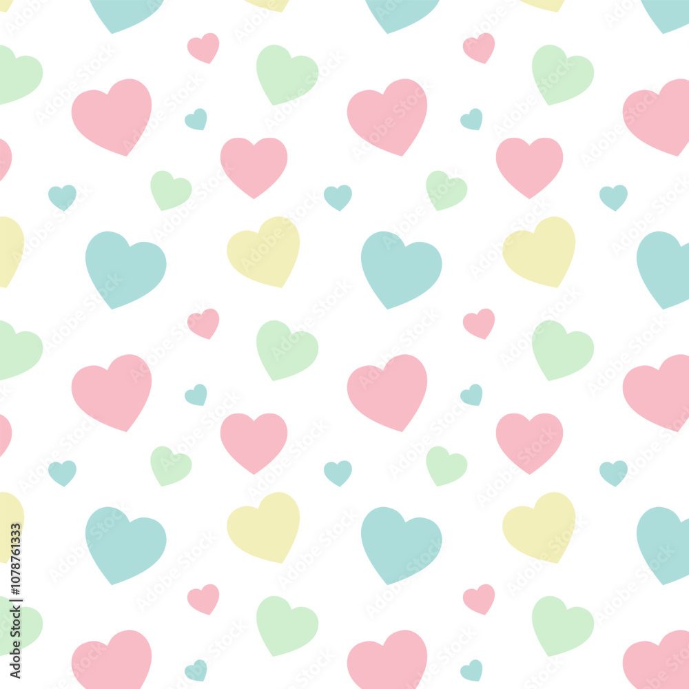 Wall mural seamless pattern with colorful pastel hearts.heart repeat pattern isolated on white background.vecto