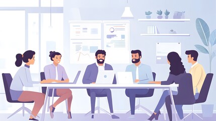 Modern office team collaboration during project meeting, showcasing diverse professionals engaged in discussion and brainstorming