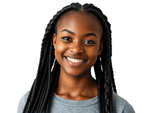 Smiling Young Woman with Braids on White Background