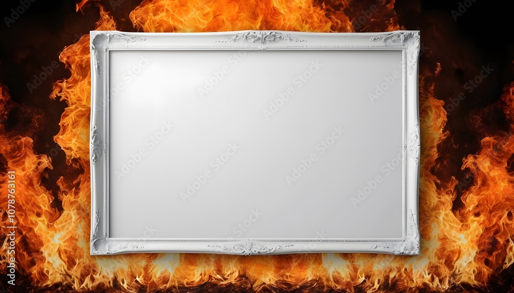 Poster empty white poster frame on fiery background ideal for showcasing art and photography projects