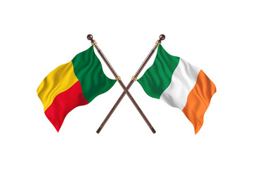 Benin Versus Ireland  Two countries Flags background