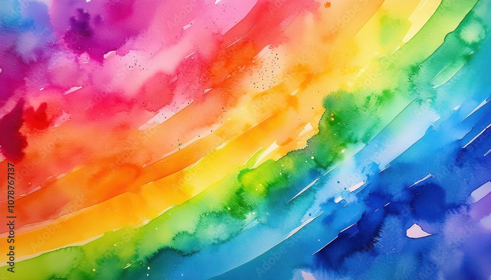Poster vibrant watercolor rainbow gradient banner with abstract brushstrokes and smooth color transitions. 