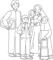 Muslim People Mudik Eid al Fitr Outline Coloring
