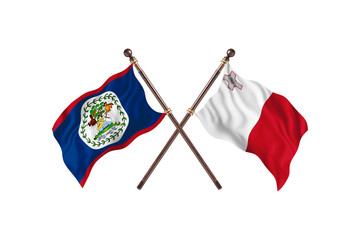 Belize Versus Malta  Two countries Flags background