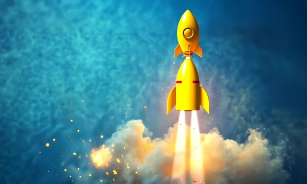Yellow Rocket Launching Through Clouds of Smoke