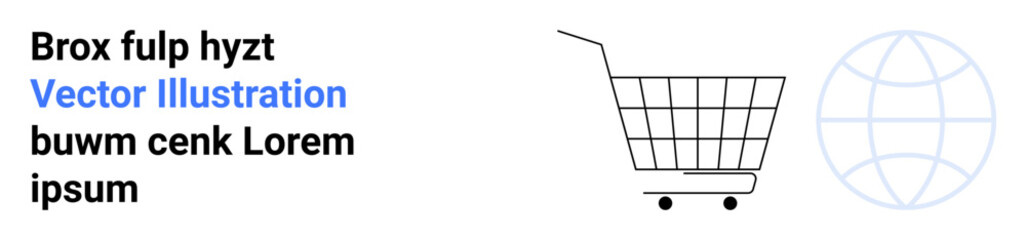 Shopping cart with a globe icon symbolizing global shopping. Ideal for e-commerce websites, digital marketing, international trade, online retail, and global business strategies. Banner for landing