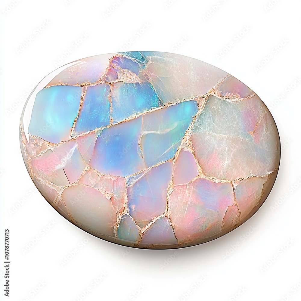 Poster Beautiful Opal Stone Displaying Vibrant Colors and Intricate Patterns in Natural Light