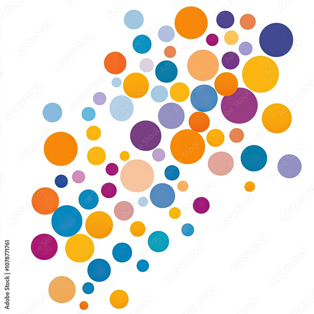 Poster Colorful Abstract Design Featuring Circles Arranged in a Dynamic Pattern on a White Background