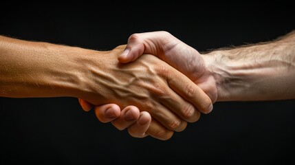 Fototapeta premium Two hands shaking, a gesture of agreement or partnership.