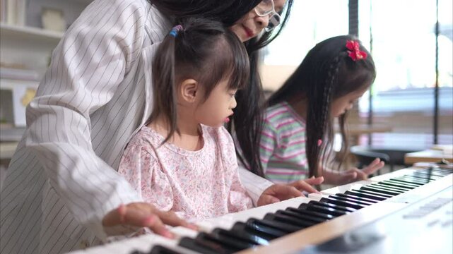 A group of special students doing learning activities in a special classroom