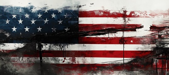 A grunge-style American flag with a distressed look, depicting a sense of age and wear.