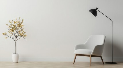 Fototapeta premium Office interior with a minimalist design, featuring neutral tones, sleek furniture, and natural light for a calm and focused management space