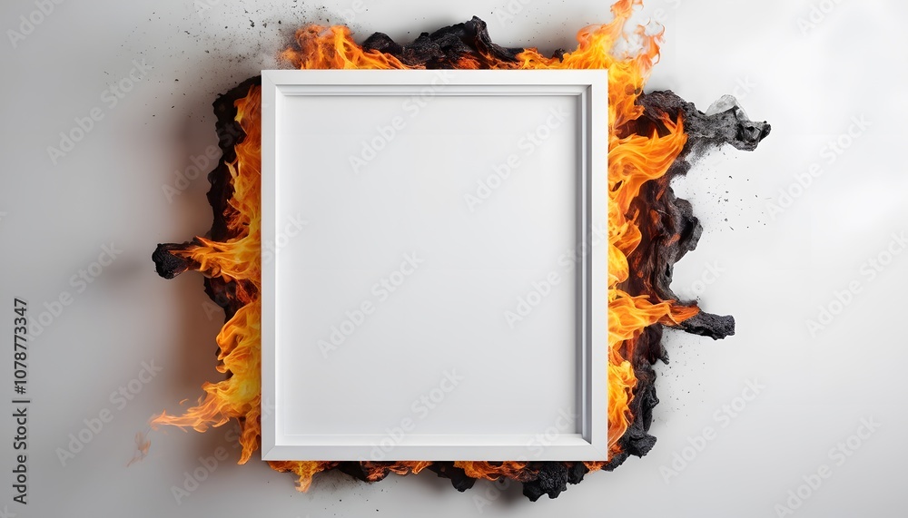 Poster Empty White Poster Frame with a Fiery Background for Creative Display and Graphic Design Projects