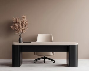 Executive office with a minimalist aesthetic, featuring simple, elegant furniture and an open layout for clarity in management tasks