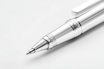 Naklejka premium Sleek and Elegant Silver Ballpoint Pen on a Minimalist Background
