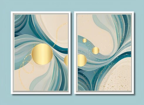 illustration of blue wave image and golden circle object