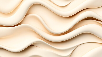 Obraz premium Abstract flowing waves background in soft beige and cream tones with smooth curved patterns resembling fabric or liquid movement.