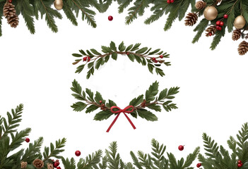 Christmas object scene creator mockup with isolated winter decor elements, pine branches, berries, and pine cones