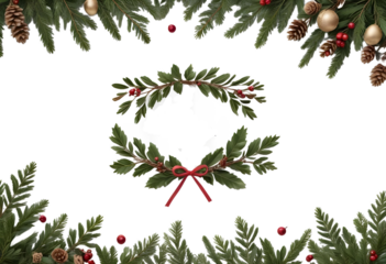Christmas object scene creator mockup with isolated winter decor elements, pine branches, berries, and pine cones