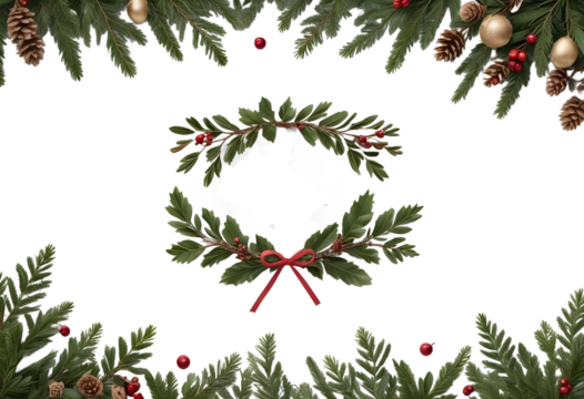Christmas object scene creator mockup with isolated winter decor elements, pine branches, berries, and pine cones