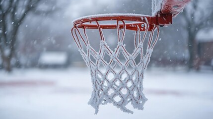 Frozen Basketball Hoop in Winter