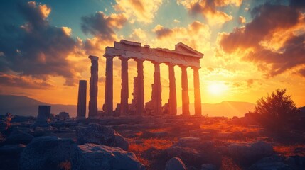 Naklejka premium Ancient Temple at Sunset