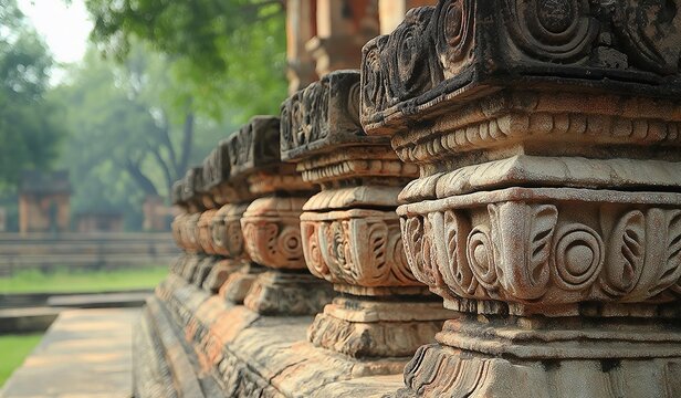 AI generator image of Stupa in old temple ruins,  landmarks history is buddhist travel