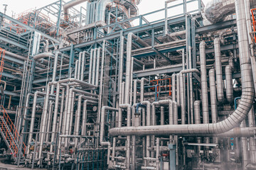 Fototapeta premium Valve elbow column refinery plant equipment for pipeline oil and gas valves at gas plant pressure safety