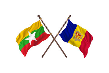 Burma Versus Andorra  Two countries Flags background