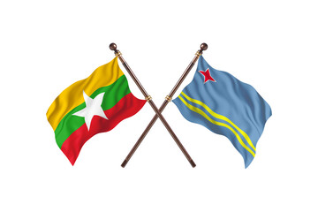 Burma Versus Aruba  Two countries Flags background