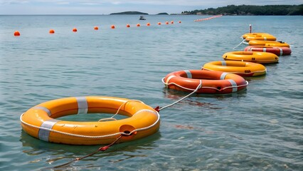 Floating Life Buoys for Rescue Concept,Safety and Rescue Life Buoys on Water Surface