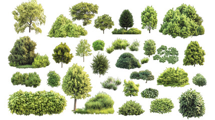 A collection of different types of bushes and trees