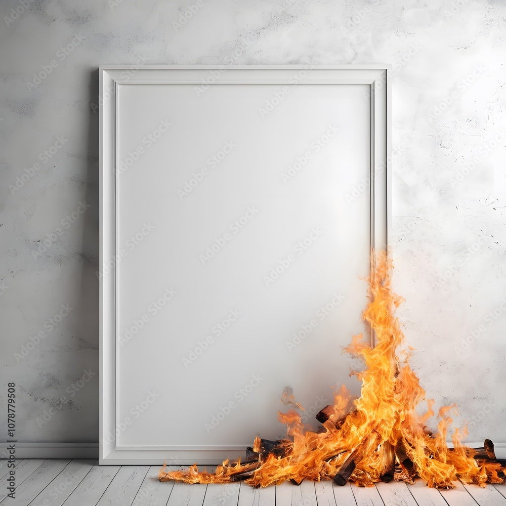 Poster a versatile empty white poster frame with a fiery background ideal for eye-catching advertisements o