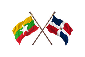 Burma Versus Dominican Republic  Two countries Flags background