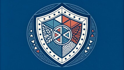 Geometric Shield Illustration on Blue Background, Abstract Shield Symbol with Geometric Design