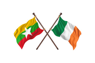 Burma Versus Ireland  Two countries Flags background