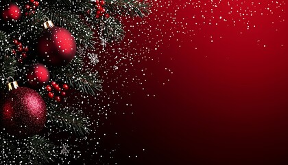 Red Christmas Background with Ornaments and Snow for Festive Design Projects : Generative AI