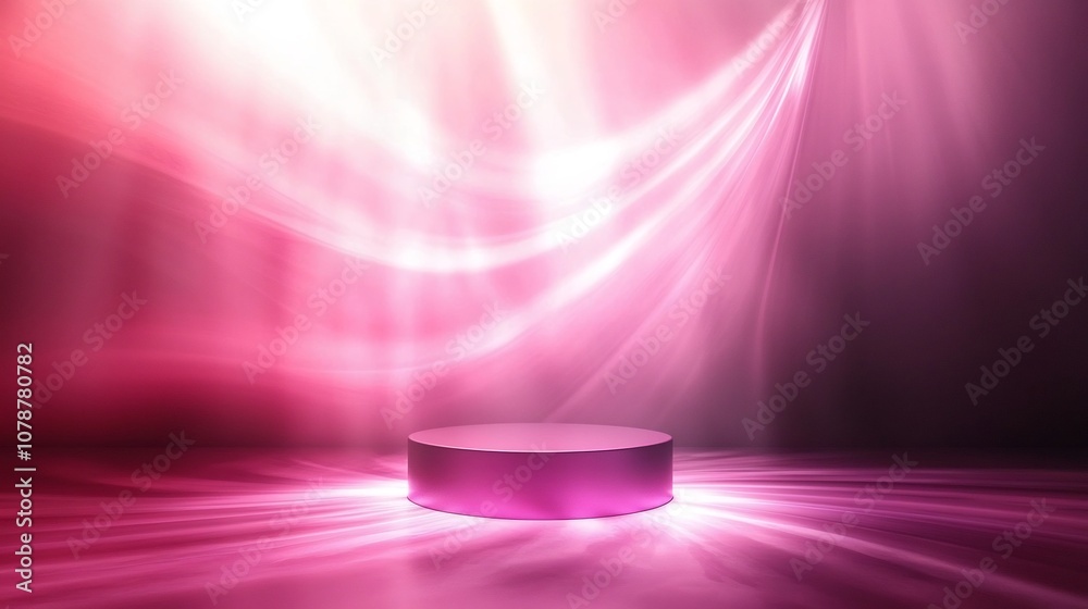 Wall mural glossy cylindrical podium in glowing abstract light background for dynamic product display