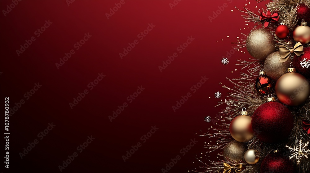 Poster stylish red and gold christmas tree ornament background design : generative ai