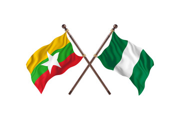 Burma Versus Nigeria  Two countries Flags background