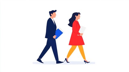 Fototapeta premium Business Colleagues Walking with Documents on White Background,Flat Design