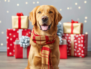 dog with christmas gift