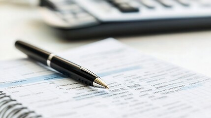 Organized Desk with Open Notebook,Pen,and Expense List for Financial Management